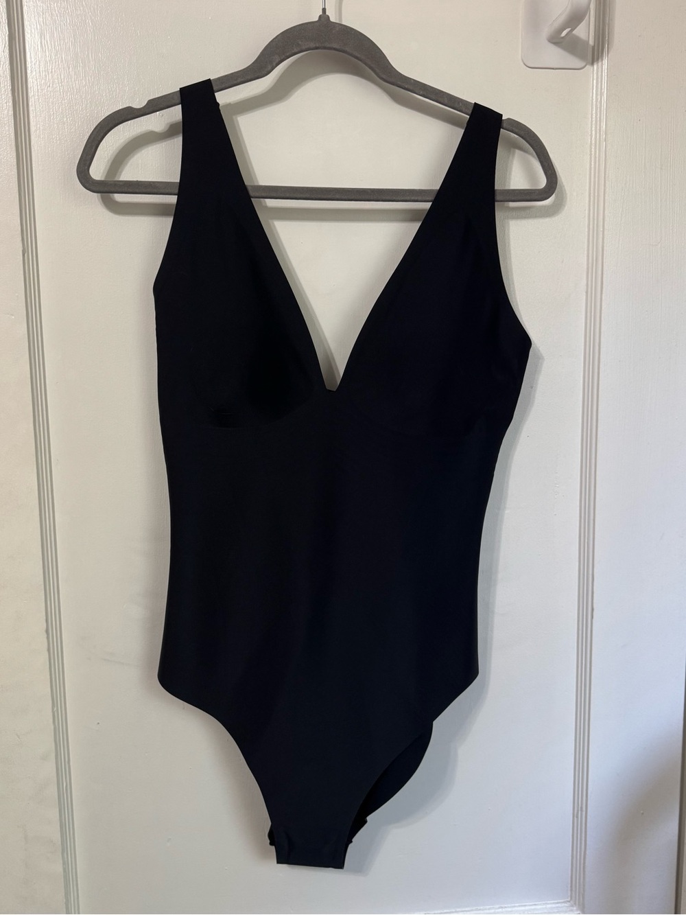 CUPSHE Black Deep V-Neck One-Piece Swimsuit Size L